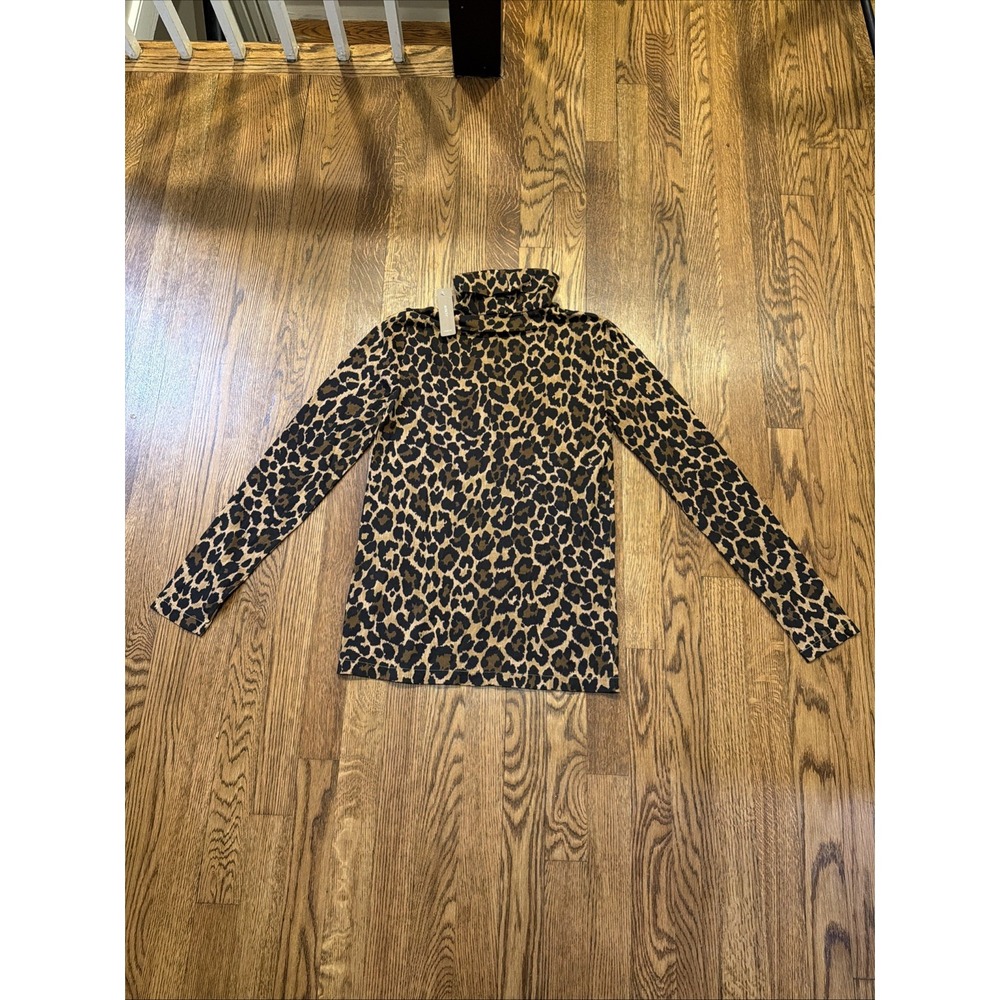 J.CREW Tissue Turtleneck Leopard Print Small Camel Black NWT A5072